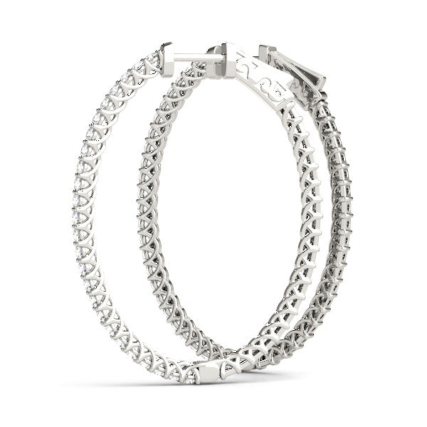 White gold Round Cut Pave Diamond Hoop Earrings with Prong Setting