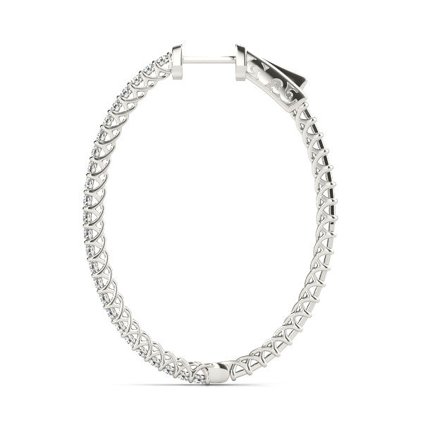 White gold Round Cut Pave Diamond Hoop Earrings with Prong Setting