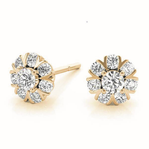 Yellow gold Round Cluster Diamond Stud Earrings with Prong Setting