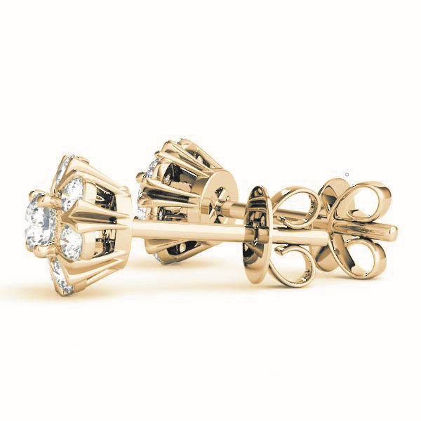 Yellow gold Round Cluster Diamond Stud Earrings with Prong Setting