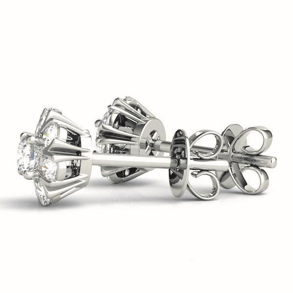 White gold Round Cluster Diamond Stud Earrings with Prong Setting