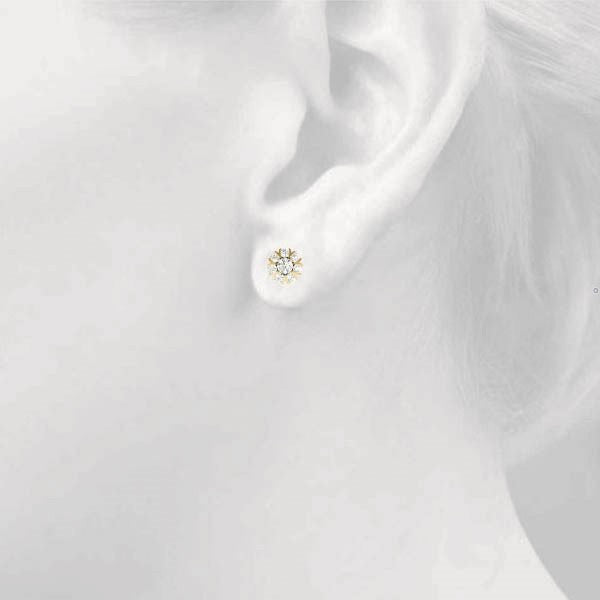 Yellow gold Round Cluster Diamond Stud Earrings with Prong Setting