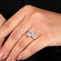 Silver Radiant Diamond Engagement Ring With Floral Cluster Side Design