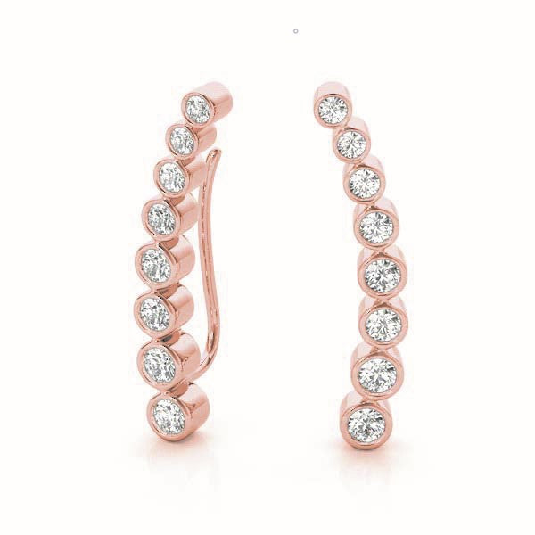 Rose gold Bezel-Set Round Diamond Climber Earrings