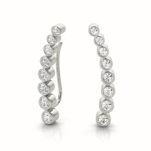 White gold Bezel-Set Round Diamond Climber Earrings