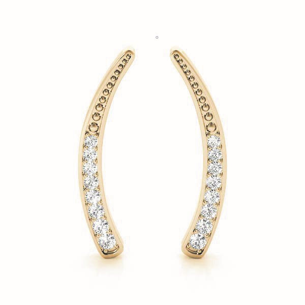 Yellow gold Pavé Round Diamond Curved Bar Earrings