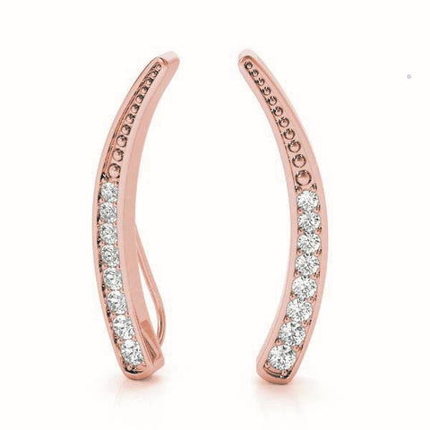 Rose gold Pavé Round Diamond Curved Bar Earrings