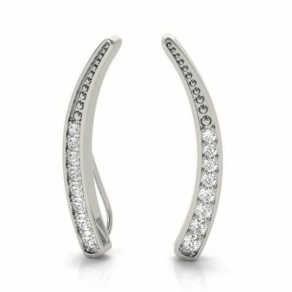 White gold Pavé Round Diamond Curved Bar Earrings