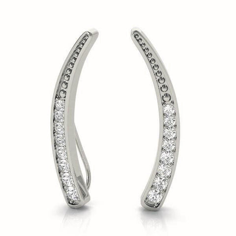 White gold Pavé Round Diamond Curved Bar Earrings