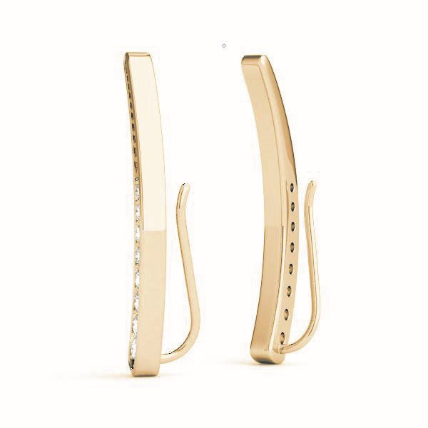 Yellow gold Pavé Round Diamond Curved Bar Earrings