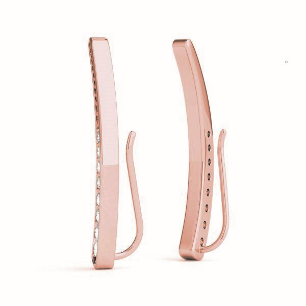 Rose gold Pavé Round Diamond Curved Bar Earrings