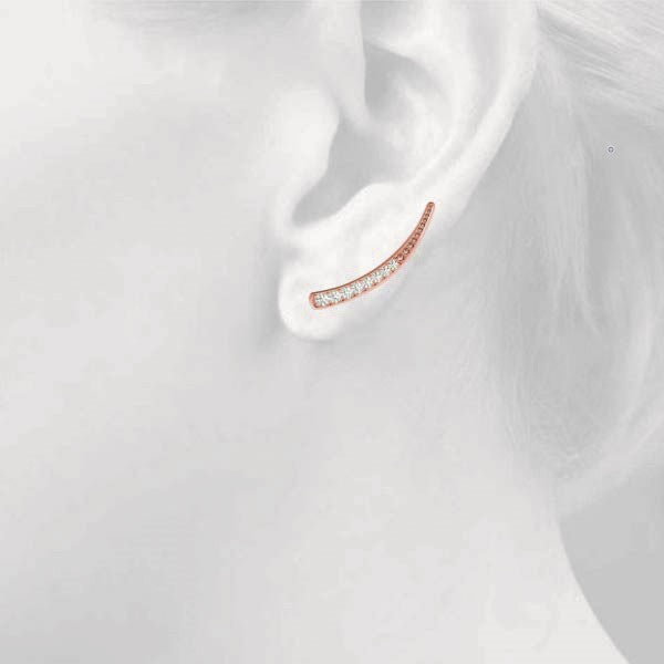 Rose gold Pavé Round Diamond Curved Bar Earrings