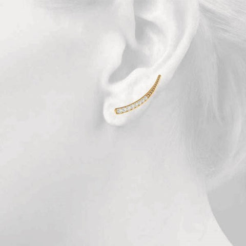 Yellow gold Pavé Round Diamond Curved Bar Earrings