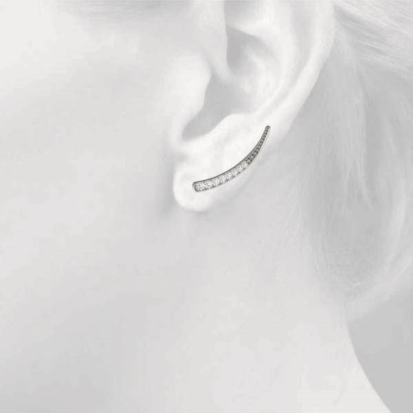 White gold Pavé Round Diamond Curved Bar Earrings