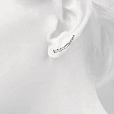 White gold Pavé Round Diamond Curved Bar Earrings