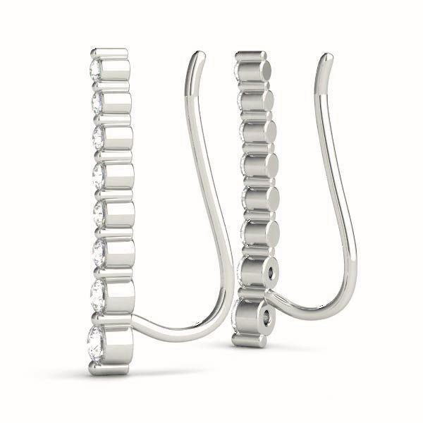 White gold Round Diamond Climber Earrings with Prong Setting on Curved Band