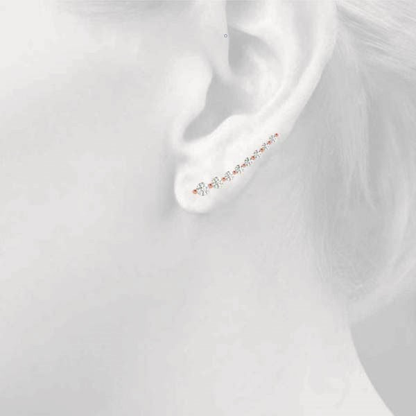 Rose gold Round Diamond Climber Earrings with Prong Setting on Curved Band