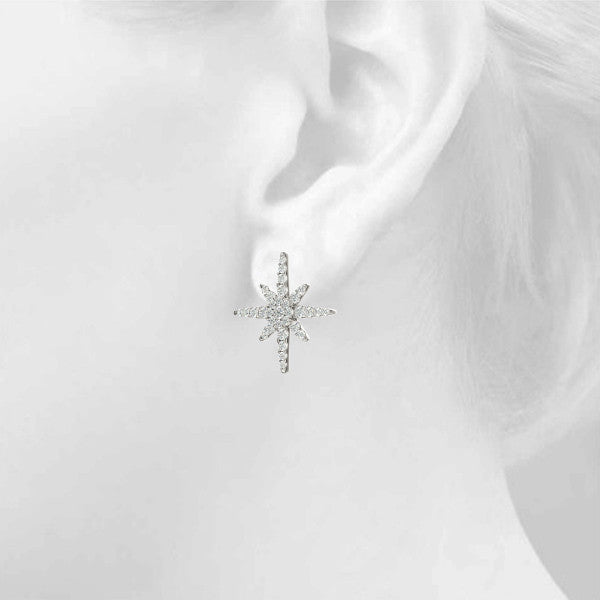 White gold Pavé Diamond Starburst Stud Earrings