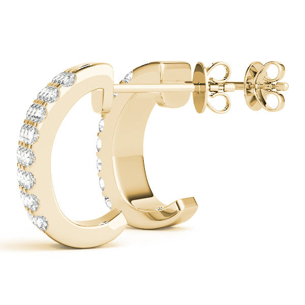 Yellow gold Pavé Round Diamond Hoop Earrings with Four-Prong Setting