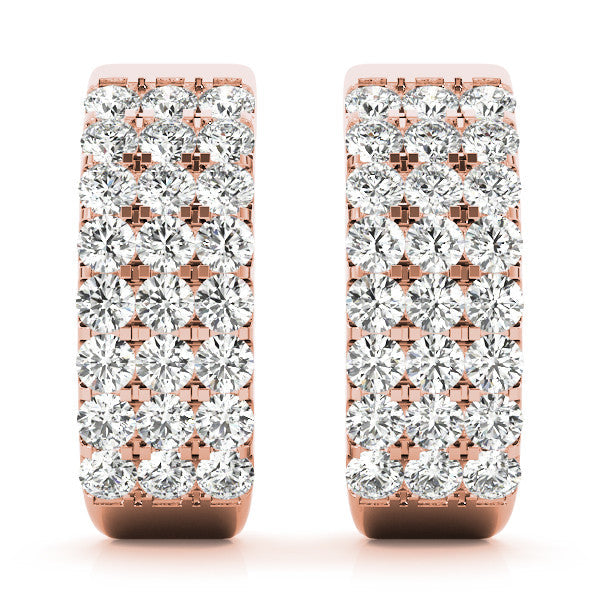 Rose gold Pavé Round Diamond Hoop Earrings with Four-Prong Setting