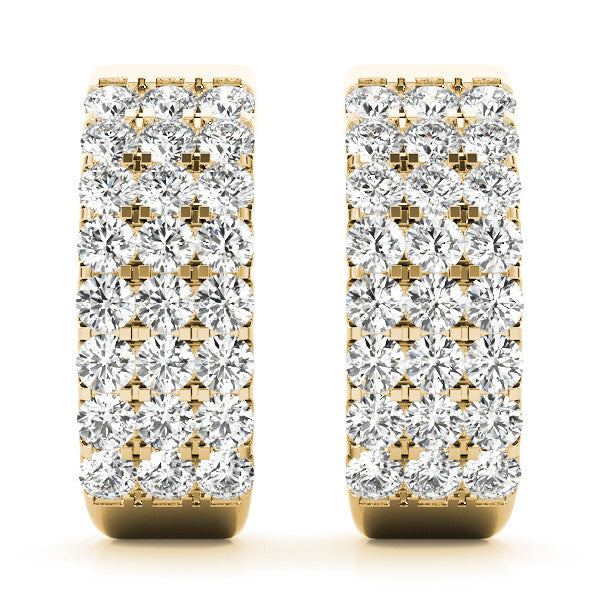 Yellow gold Pavé Round Diamond Hoop Earrings with Four-Prong Setting