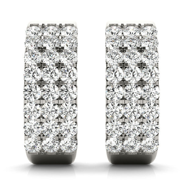 White gold Pavé Round Diamond Hoop Earrings with Four-Prong Setting