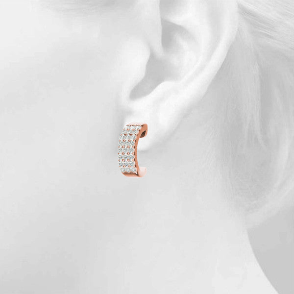 Rose gold Pavé Round Diamond Hoop Earrings with Four-Prong Setting