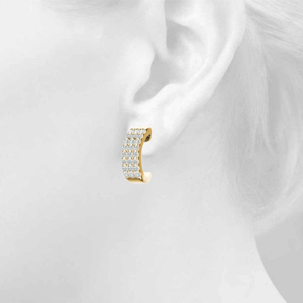 Yellow gold Pavé Round Diamond Hoop Earrings with Four-Prong Setting