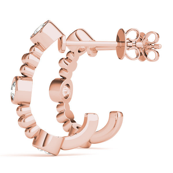 Rose gold Bezel Set Round Diamond Beaded Hoop Earrings