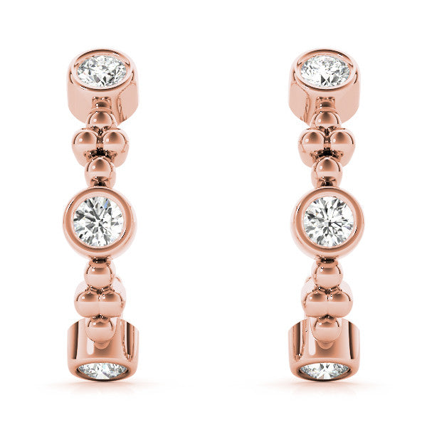 Rose gold Bezel Set Round Diamond Beaded Hoop Earrings