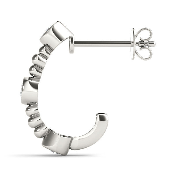 White gold Bezel Set Round Diamond Beaded Hoop Earrings