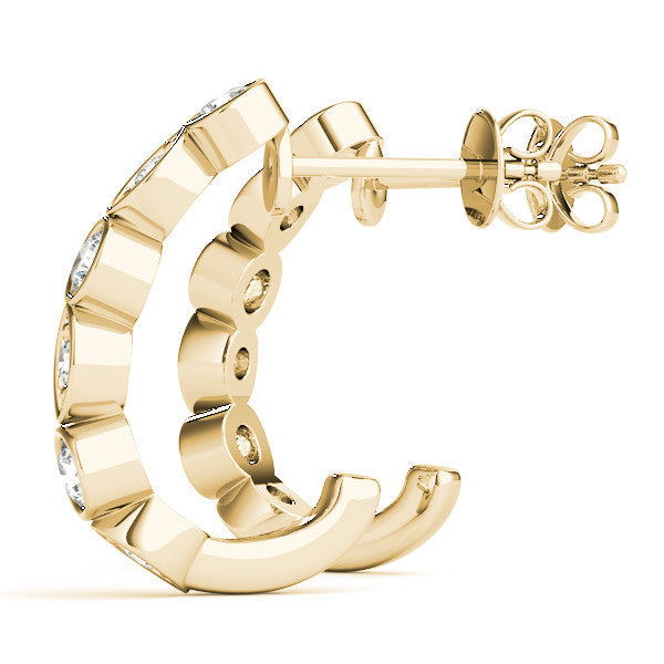 Yellow gold Bezel-Set Round and Marquise Diamond Hoop Earrings