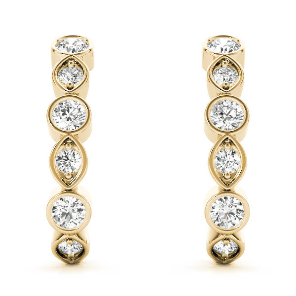 Yellow gold Bezel-Set Round and Marquise Diamond Hoop Earrings
