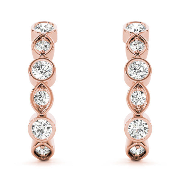 Rose gold Bezel-Set Round and Marquise Diamond Hoop Earrings