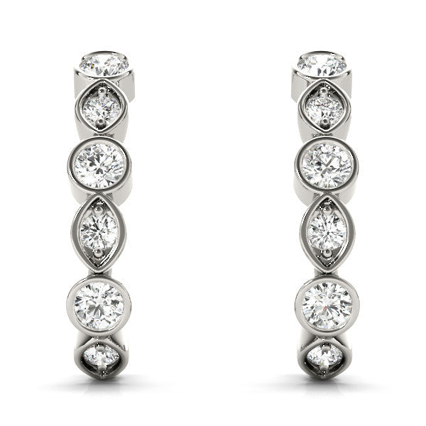 White gold Bezel-Set Round and Marquise Diamond Hoop Earrings