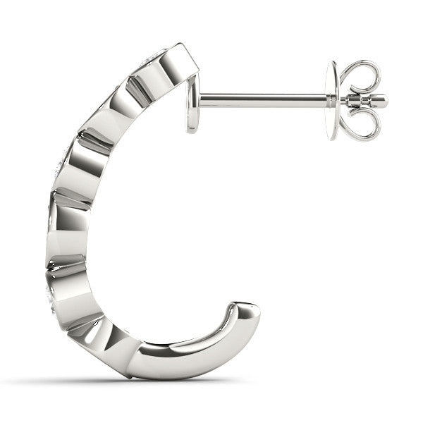 White gold Bezel-Set Round and Marquise Diamond Hoop Earrings