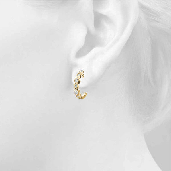 Yellow gold Bezel-Set Round and Marquise Diamond Hoop Earrings
