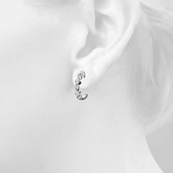 White gold Bezel-Set Round and Marquise Diamond Hoop Earrings
