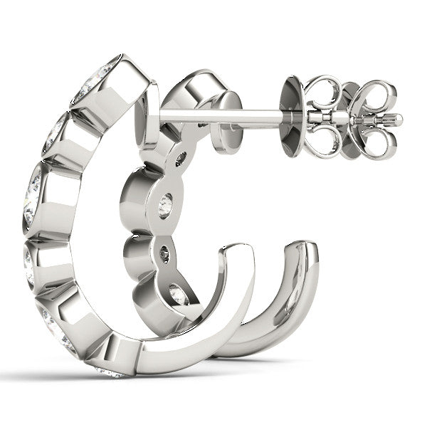 White gold Bezel Set Round Diamond Hoop Earrings
