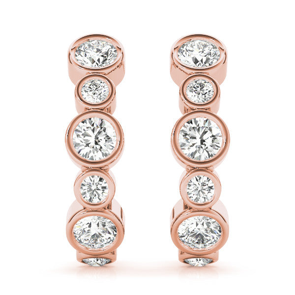 Rose gold Bezel Set Round Diamond Hoop Earrings