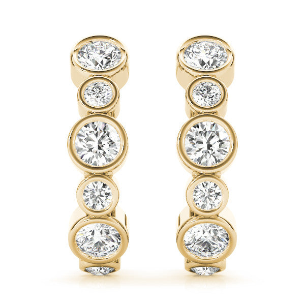 Yellow gold Bezel Set Round Diamond Hoop Earrings