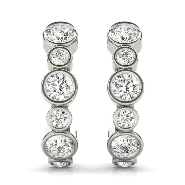 White gold Bezel Set Round Diamond Hoop Earrings