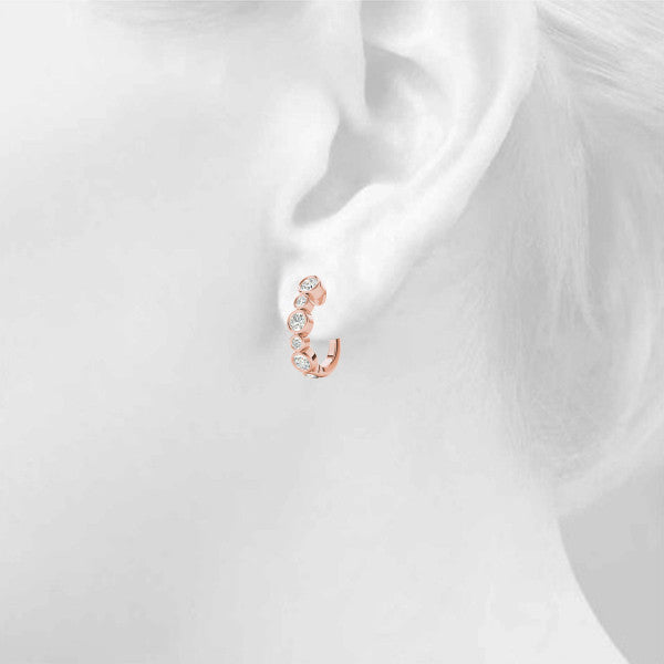Rose gold Bezel Set Round Diamond Hoop Earrings