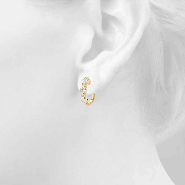 Yellow gold Bezel Set Round Diamond Hoop Earrings