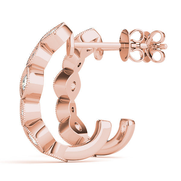 Rose gold Milgrain Cushion and Marquise Diamond Hoop Earrings