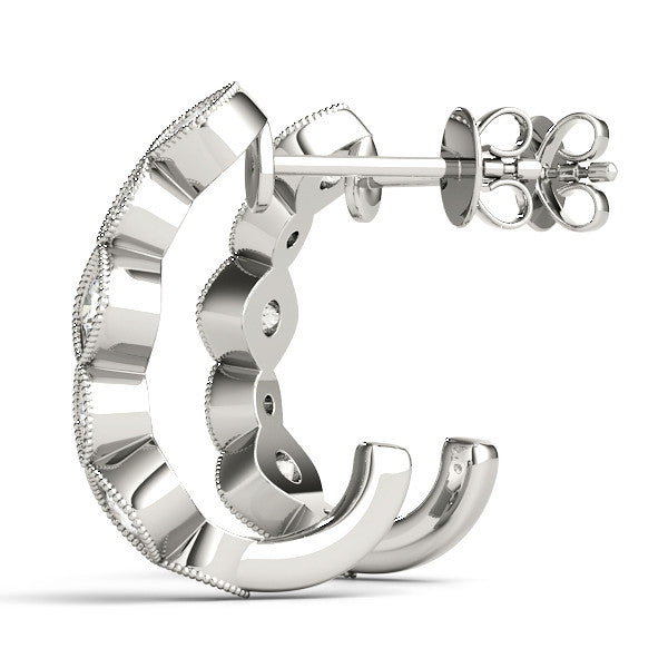 White gold Milgrain Cushion and Marquise Diamond Hoop Earrings
