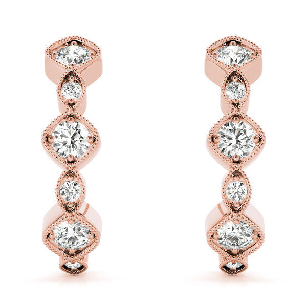 Rose gold Milgrain Cushion and Marquise Diamond Hoop Earrings