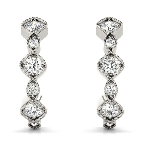 White gold Milgrain Cushion and Marquise Diamond Hoop Earrings