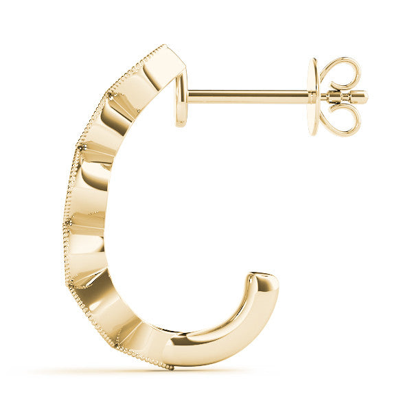 Yellow gold Milgrain Cushion and Marquise Diamond Hoop Earrings