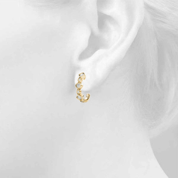 Yellow gold Milgrain Cushion and Marquise Diamond Hoop Earrings